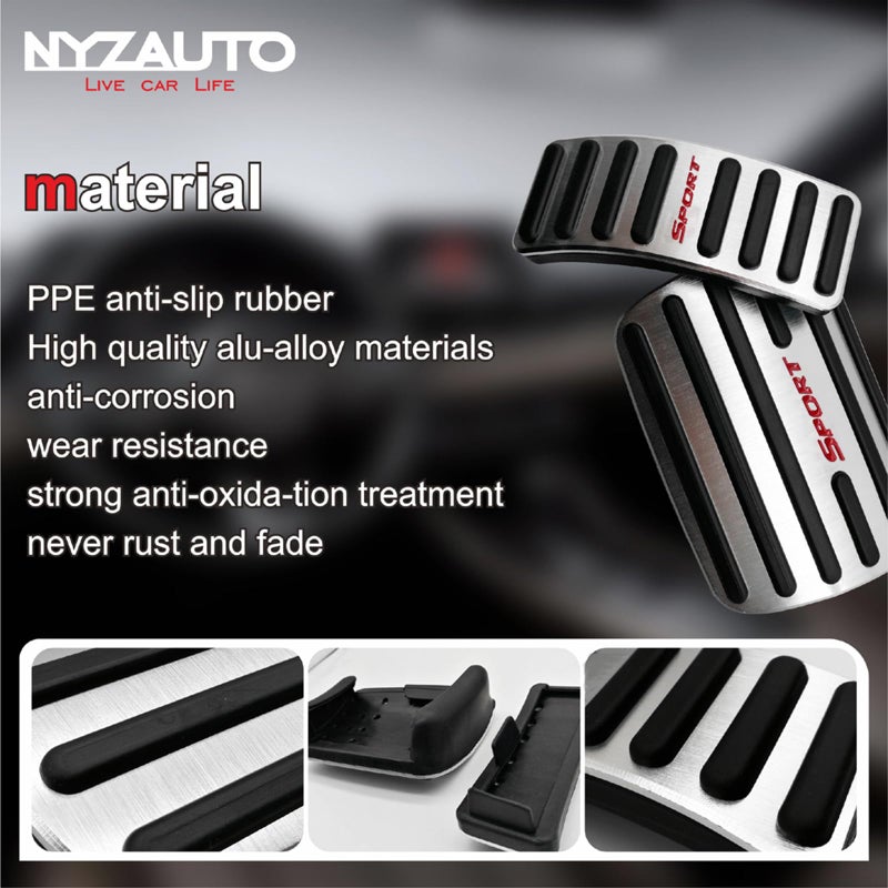 NYZAUTO Anti-Slip Foot Pedal Pads kit Compatible with A4 & Q5,Auto No Drilling Aluminum Brake and Gas Accelerator Pedal Covers - Image 3